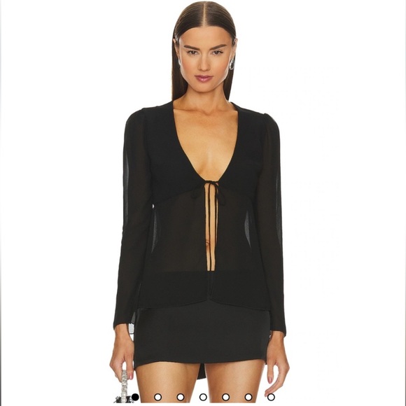 NBD Tops - NBD Black Long Sleeve Tie Top
